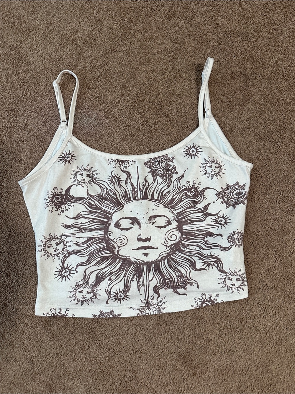 SHEIN White Cami with Black Sun Graphic